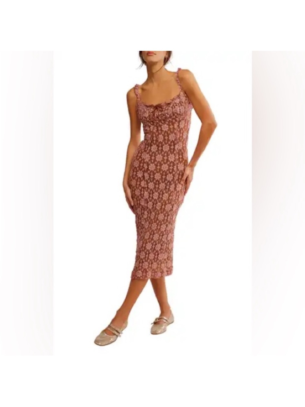 NWT Free People Lucinda Lace Midi Dress in Ginger Combo